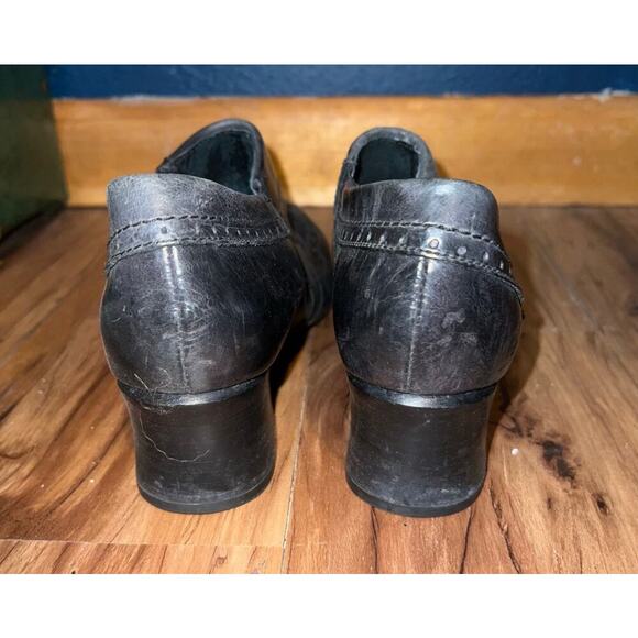 Vintage Black Leather Born Sia Black Wing Tip Clogs Booties Size 7.5 - Picture 8 of 12